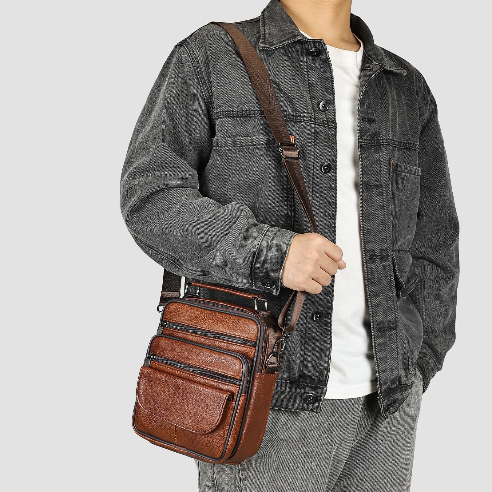 Cross-border best-selling genuine leather men's cross-body bag, casual travel men's bag, genuine leather high-end small shoulder bag, simple shoulder bag