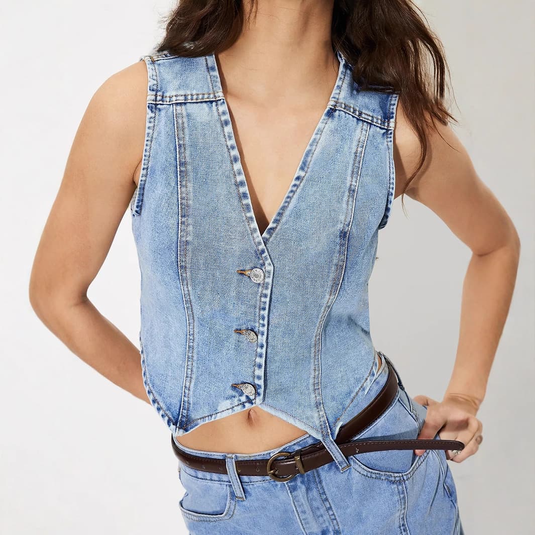 40 # In Stock-15277 # Amazon Cross-Border Foreign Trade Women's Clothing European and American Ins Women's Clothing V-Neck Denim Vest Top