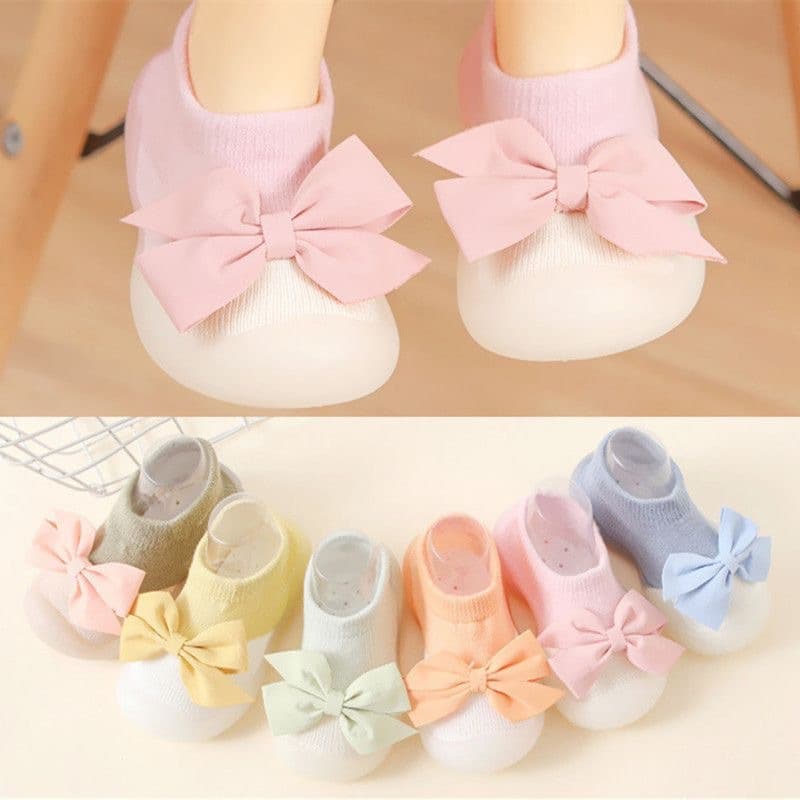 New Spring/Summer Bow Baby Walking Shoes, Boys and Girls Floor Shoes, Princess Style Anti-Slip Infant Walking Shoe Socks
