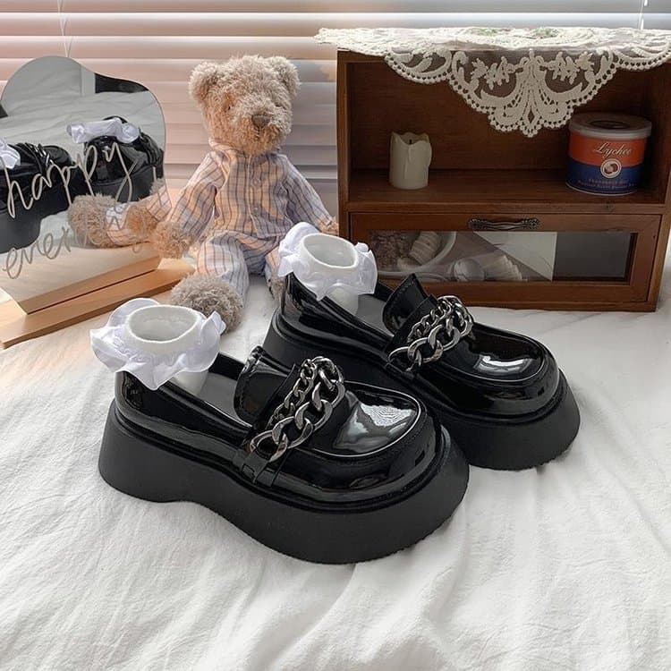 Platform Chunky Heel Loafers for Women, 2024 New Style British Retro Metal Buckle Student Soft-Soled JK Shoes