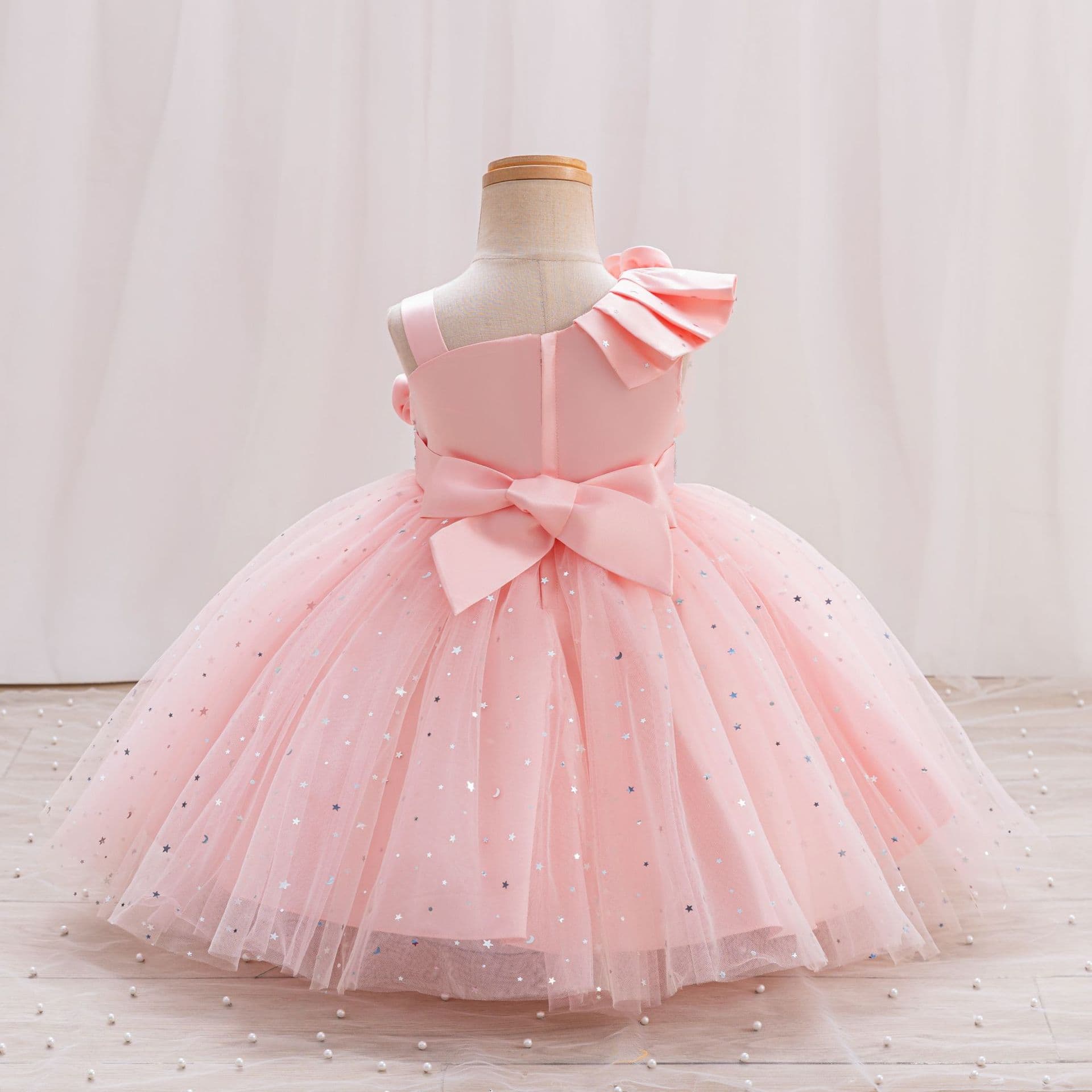 Girls Princess Dress with Flower Decoration, Host Performance Wedding Gown, Sequined Party Short Dress, Flower Girl Dress