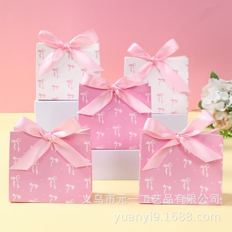 Amazon Bow Gift Box Holiday Party Candy Wrapping Paper Box Pink White Bow Gift Packaging Box