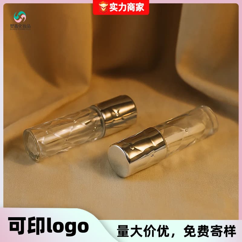 Factory Direct Supply Diamond Lip Gloss Empty Tube Transparent Lip Gloss Tube Chanel-Style Cylindrical Lipstick Empty Tube Cosmetic Packaging Material