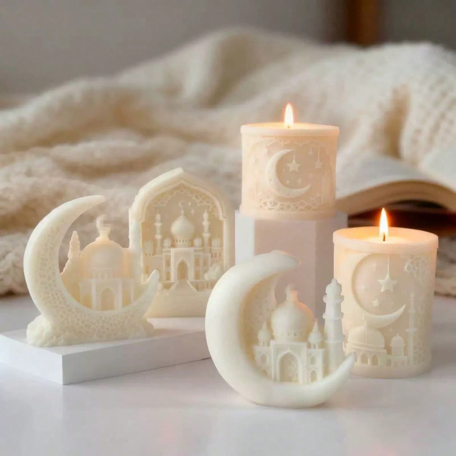 Stars and Moon Scented Candles Holiday Ornaments Gifts Middle Eastern Architectural Style Moon Shape Candles Smokeless Cylindrical
