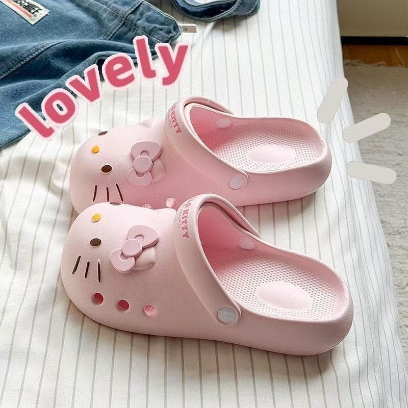 Hello Kitty New Clog Sandals for Women, Thickened Indoor Home Bathroom Non-Slip Outdoor Breathable Slippers