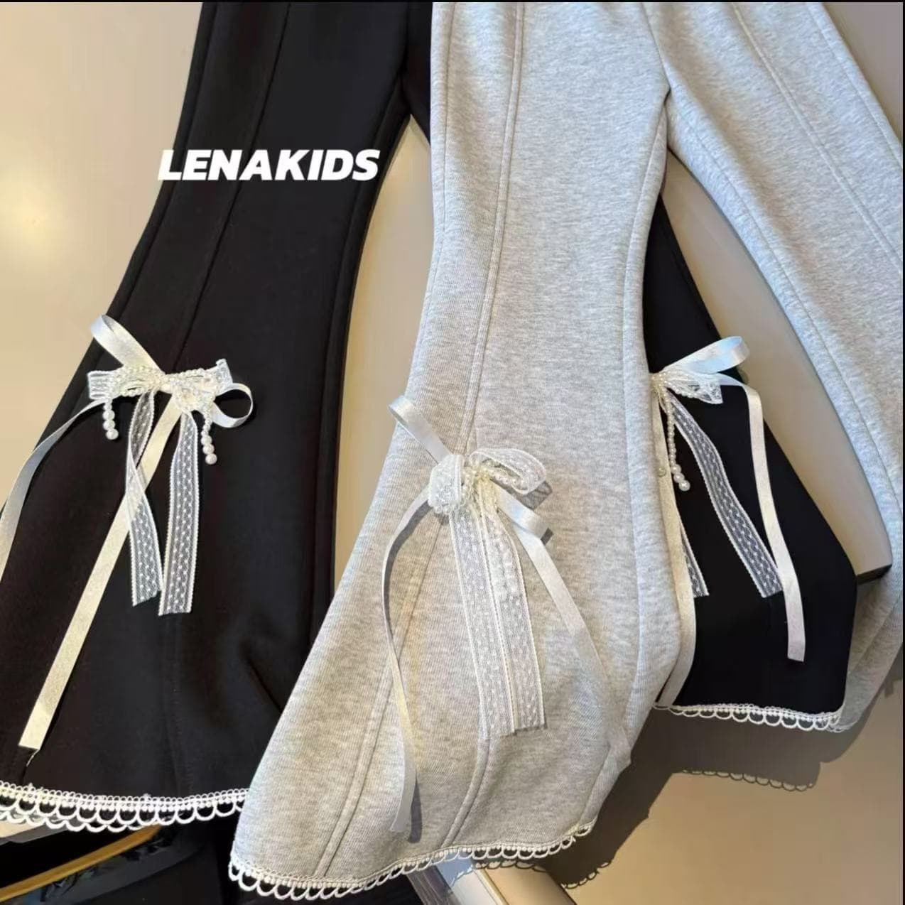 2025 Spring Girls' Clothing: New Style Pearl Bow Long Pants for Girls (Medium and Large Sizes)