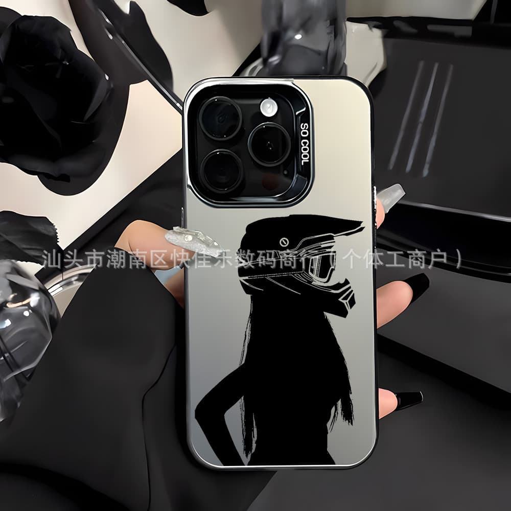 Creative Motorcycle Color Silver IMD Apple 16 iPhone 15/14/13/12/11 Pro Max Phone Case XR/XS