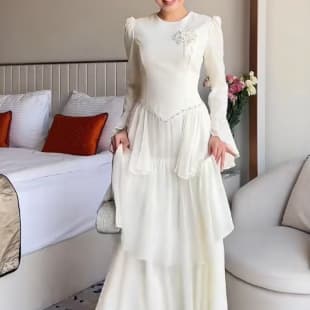 2026 Spring European and American Amazon Cross-border Beaded Waist-cinched Multi-layer Ruffled Flared Sleeve Long Dress