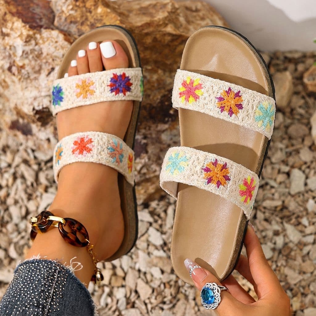 2026 Summer New Cross-Border Plus Size Ethnic Woven One-Strap Thick Sole Sandals Cork Bottom Trendy Versatile Women's Shoes