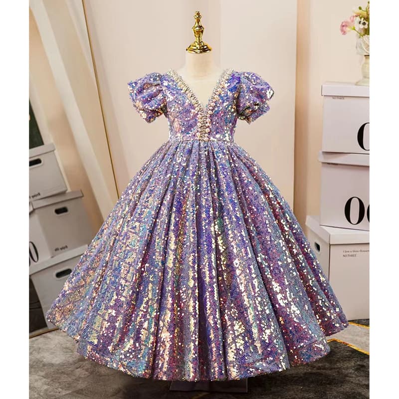 Children's Princess Dress for Photography, Birthday, Performance, Dance, Hosting, Catwalk, Sequins, Puffy, Piano, New Spring/Autumn