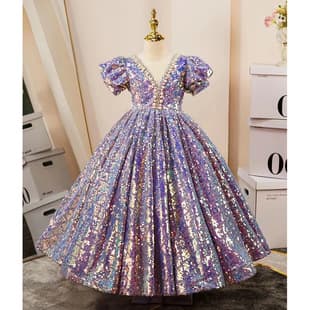 Girls' Formal Princess Dress Sequin Tulle Gown for Photography Birthday Performance Dance Hosting Runway Piano New Spring Autumn