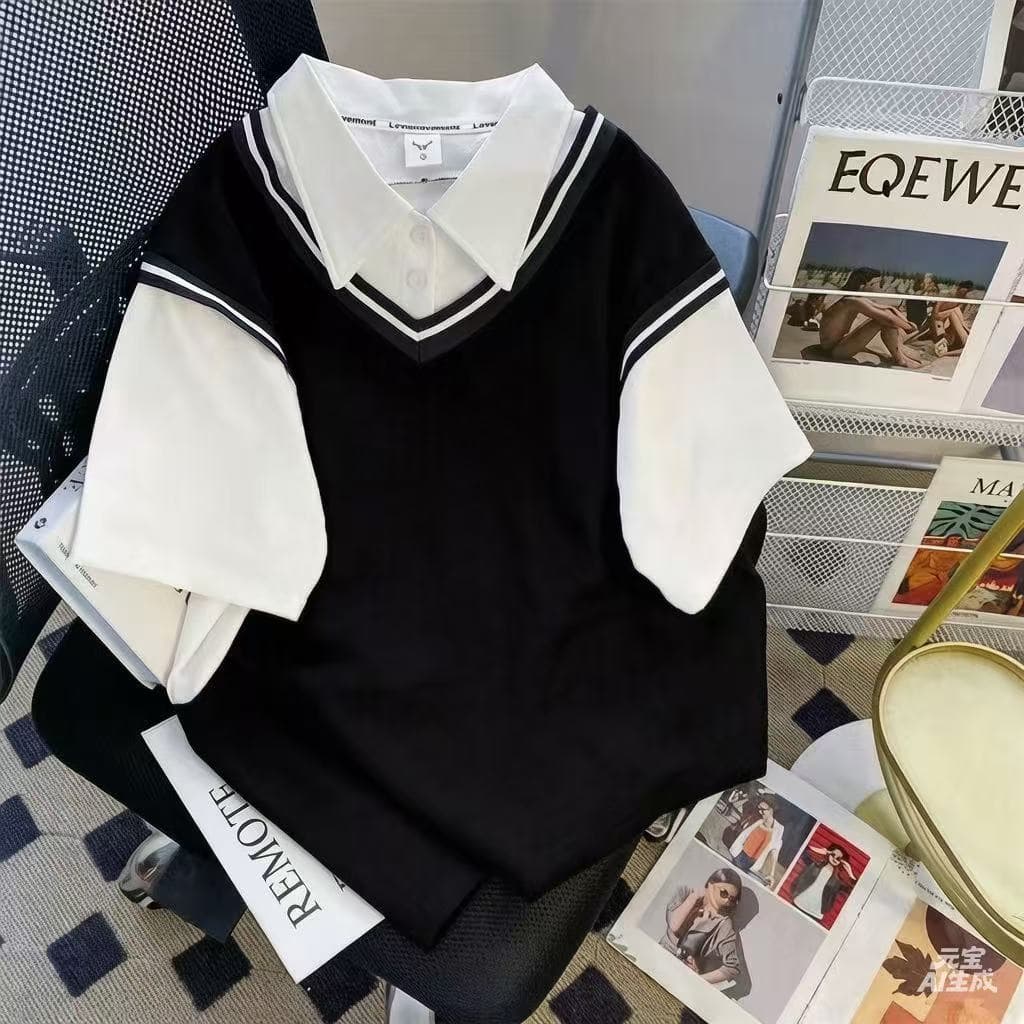 2026 New Slimming Stylish Short Sleeve Loose Summer Niche Polo Shirt Trendy Campus Style Commute Half Sleeve Top