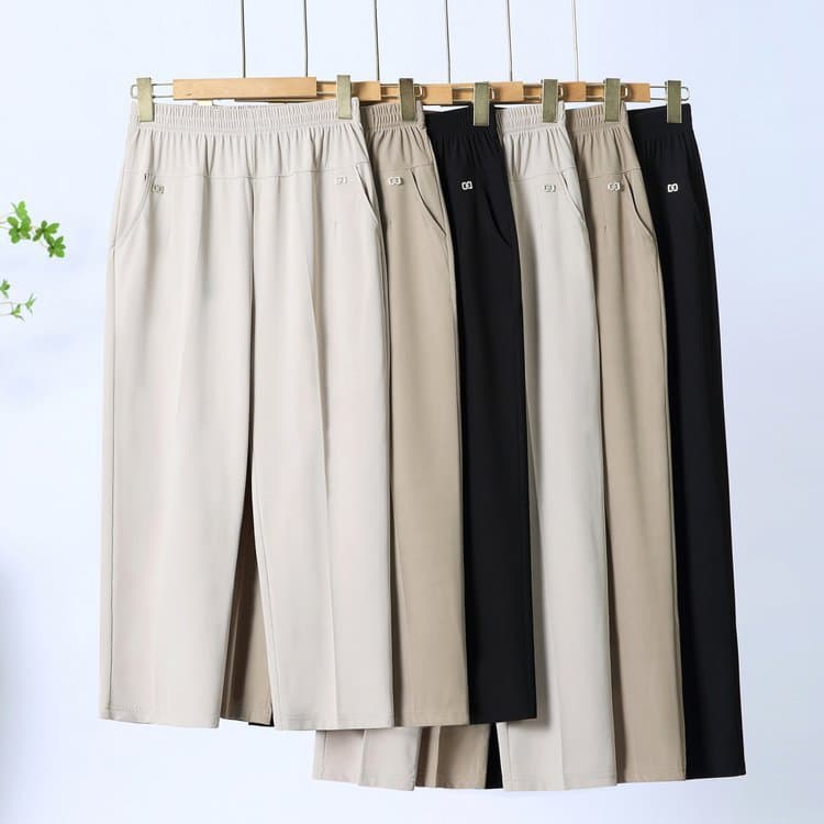 Dropshipping Mom Pants Summer Thin Ice Silk Capri Pants Casual Pants for Elderly Women Petite Straight Leg Pants