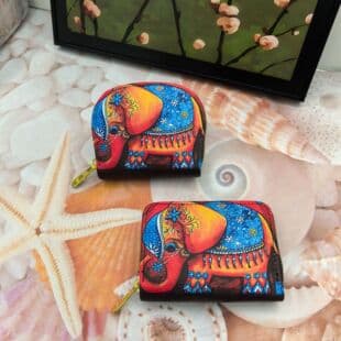 Ethnic style elephant long wallet women's 2025 new zipper accordion card holder clutch leather wallet