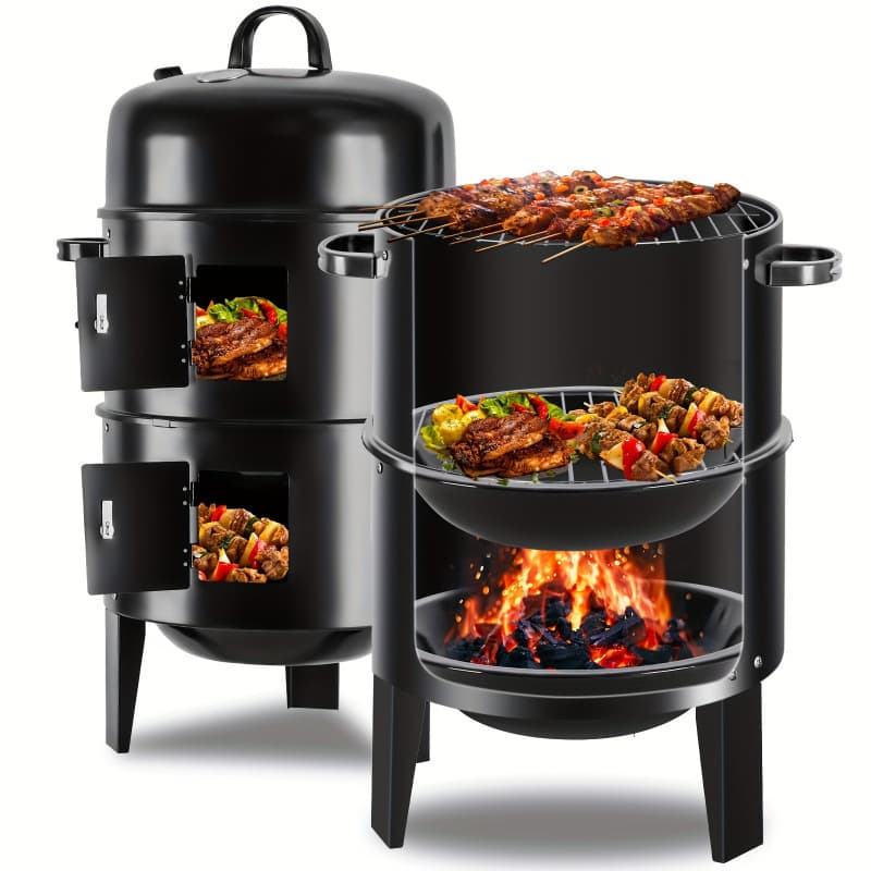 2026 New Cross-border Drop Shipping Portable 16-Inch 3-Layer Charcoal Smoker Cross-border