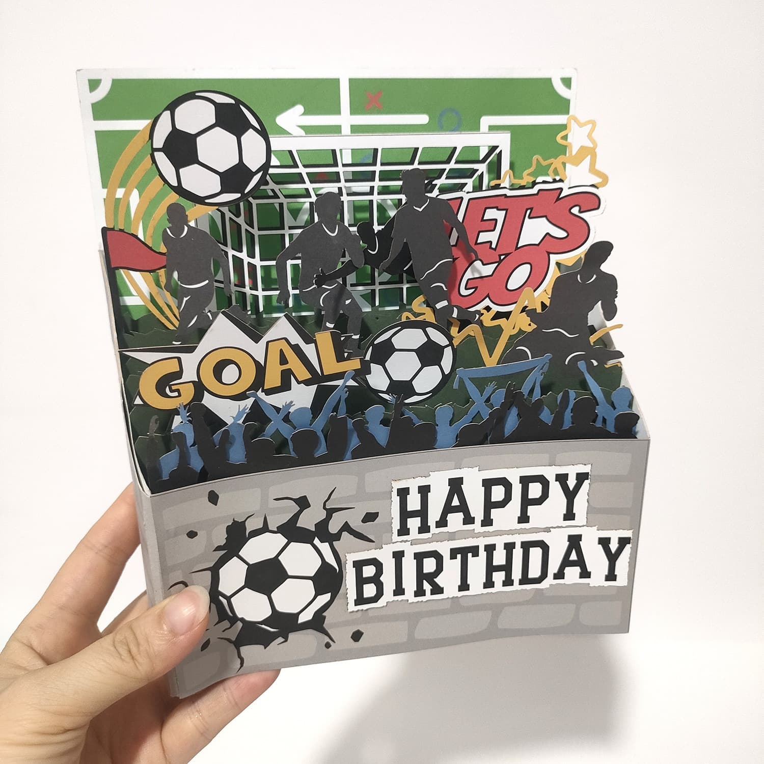 Cross-border Best-selling Soccer 3D Pop-up Card HAPPY BIRTHDAY Paper Carving Craft Birthday Greeting Card