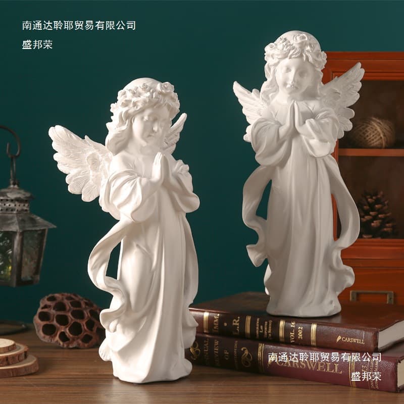 European Vintage Desktop Little Angel Girl Figurine Plaster Sculpture Statue Church Wedding Photo Wedding Decoration