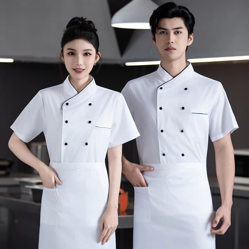 Chef Work Clothes for Men, Summer Short-Sleeved, for Catering, Hotel Kitchens, Barbecue, Canteens, Restaurants, Women's Baking Work Clothes
