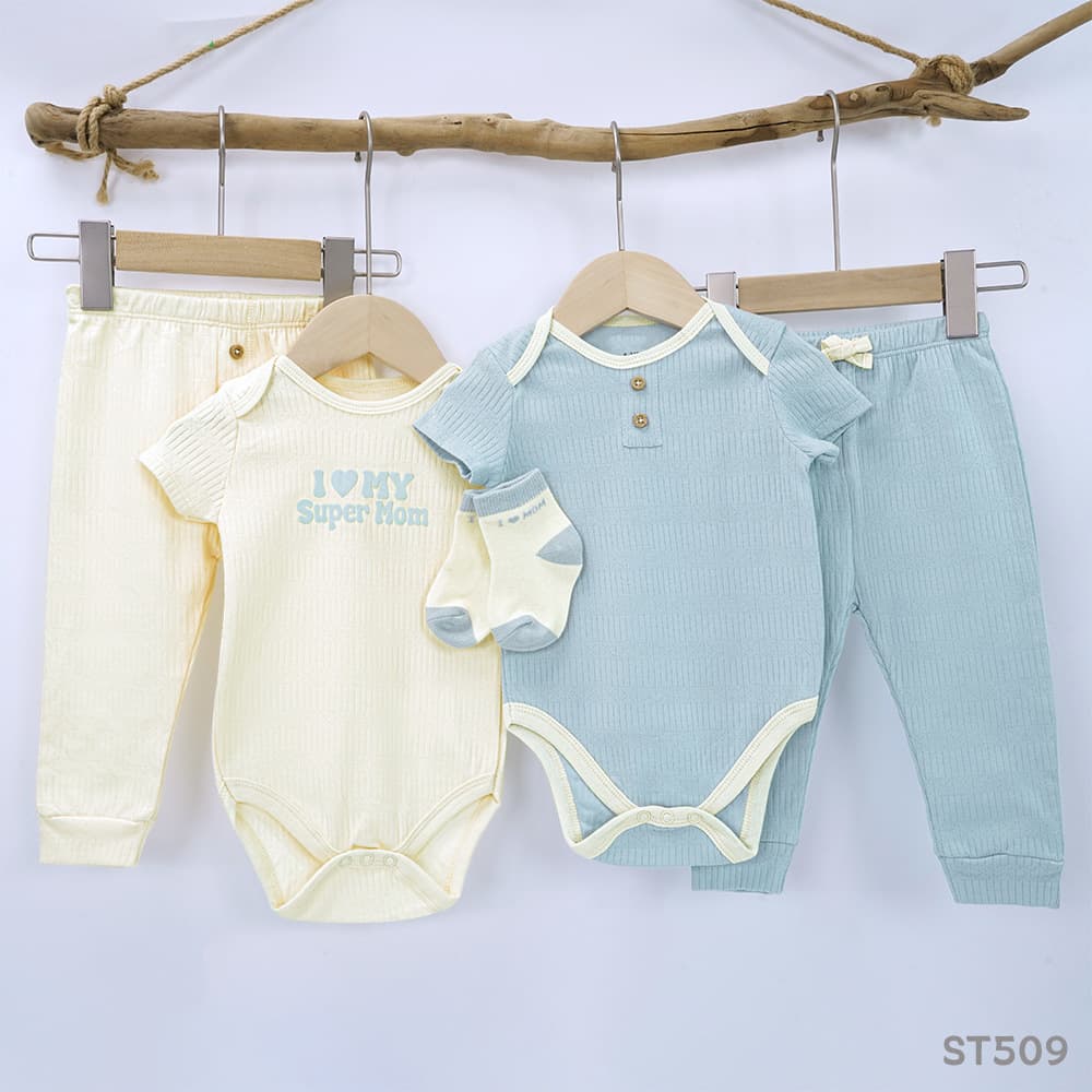 Baby Short Sleeve Bodysuit for Boys and Girls, Ribbed Romper Summer Outfit, Newborn Baby Bodysuit 5-Piece Set