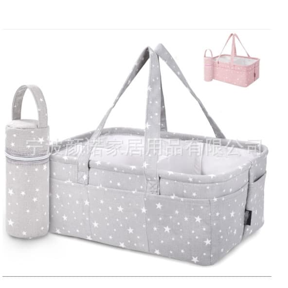 New Printed Canvas/Cotton Foldable Diaper Storage Basket & Portable Changing Pad Holder