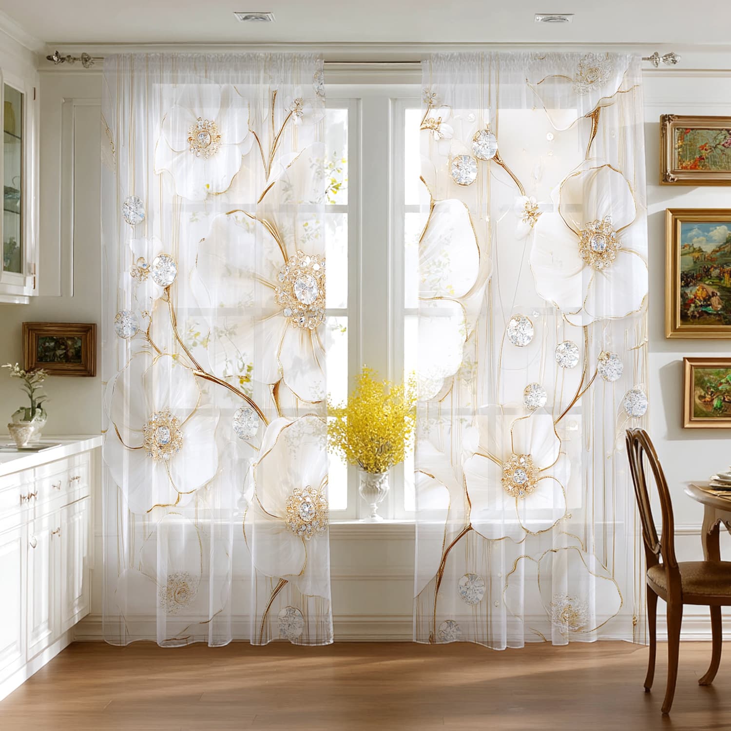 JIT Manufacturer Direct, Nordic Light Luxury Floral Digital Printing Processing, Ready-made Cross-border Hot-selling Curtains and Sheers