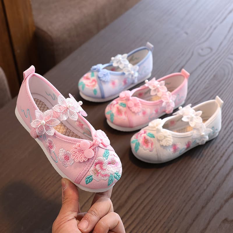 Factory Direct Supply Spring Autumn New Style Girls' Hanfu Shoes Chinese-style Children's Embroidered Shoes Ancient-style Baby Handmade Cloth Shoes