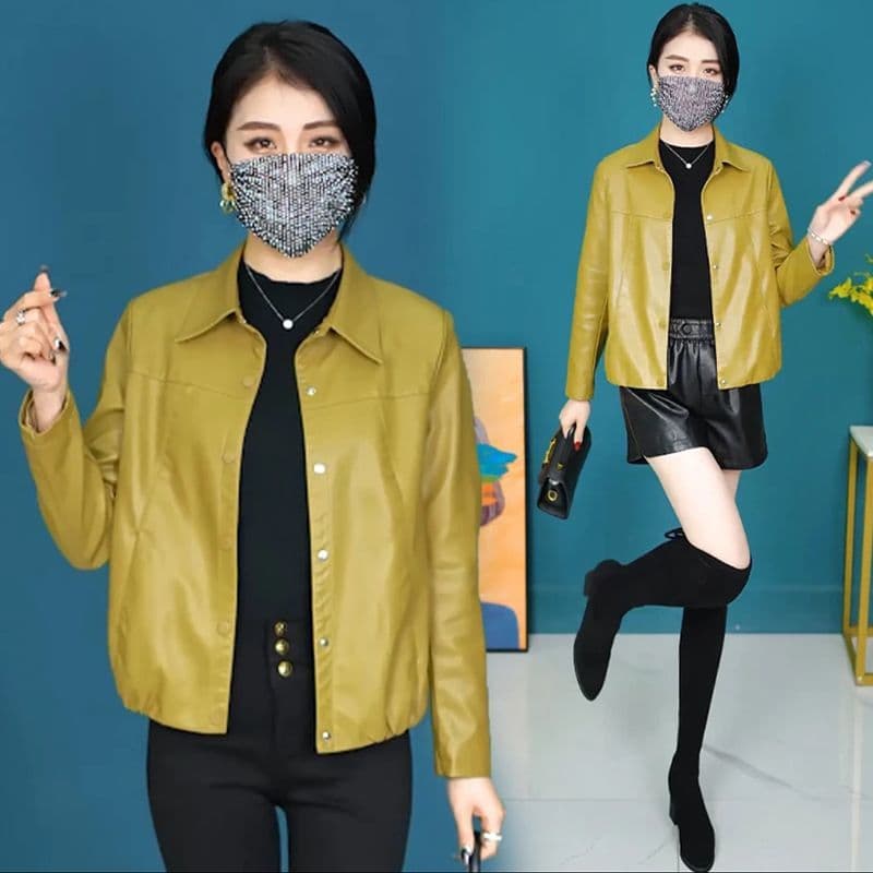 Maillard Short Leather Jacket for Women Spring Autumn New Loose Stylish Youthful Fashion Petite Versatile Leather Coat