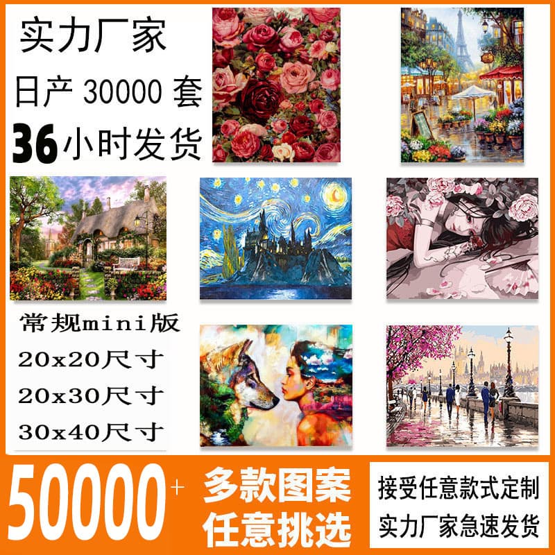 Cross-border manual coloring DIY numbered oil painting mini hand-painted 4050 Amazon Wish digital pigment decorative art