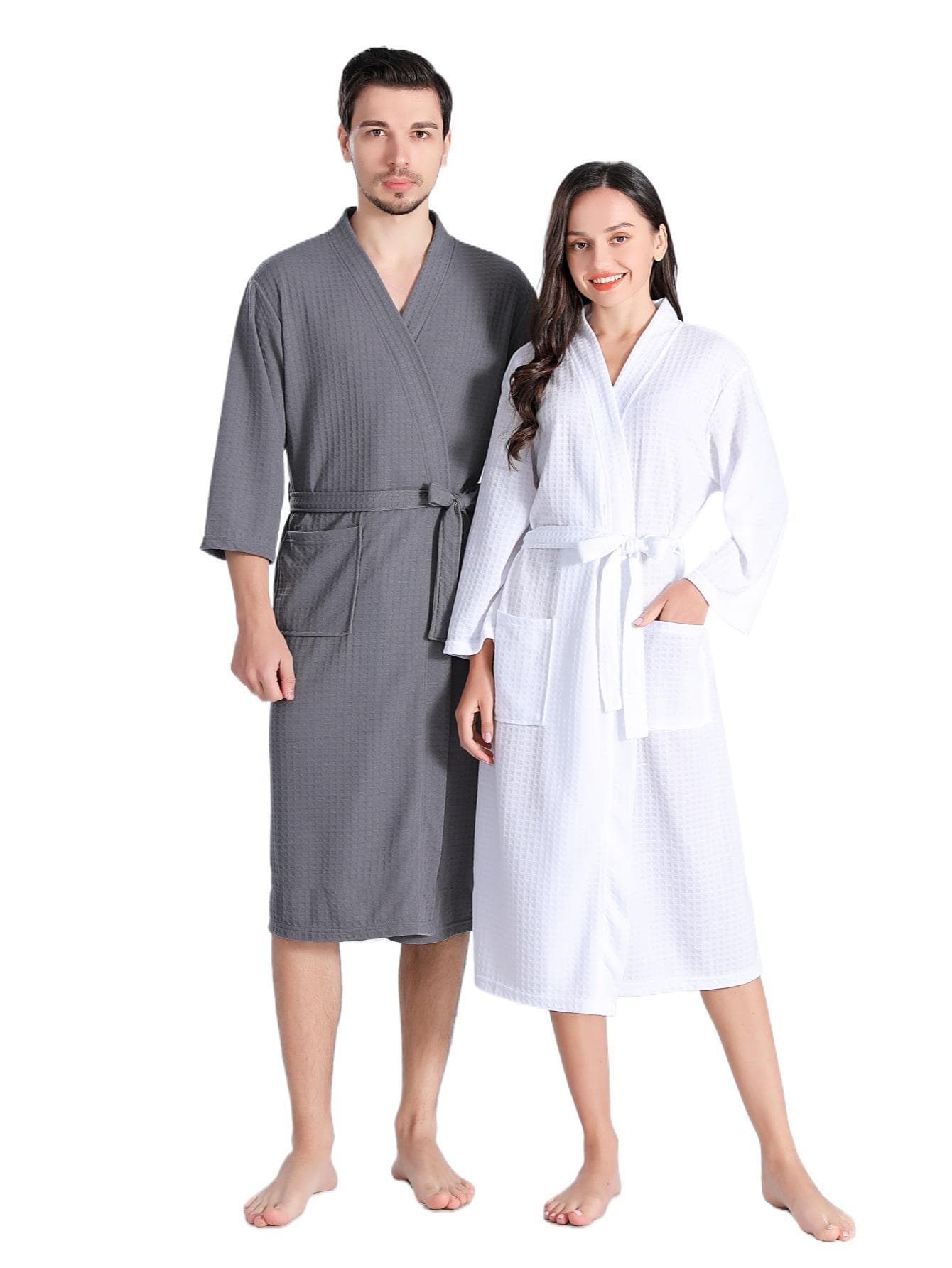 Thin Waffle Robe for Men And Women Suitable for Summer Sweat Sauna Sleepwear Couples Bathing Polyester Fiber V-Neck Japanese Style