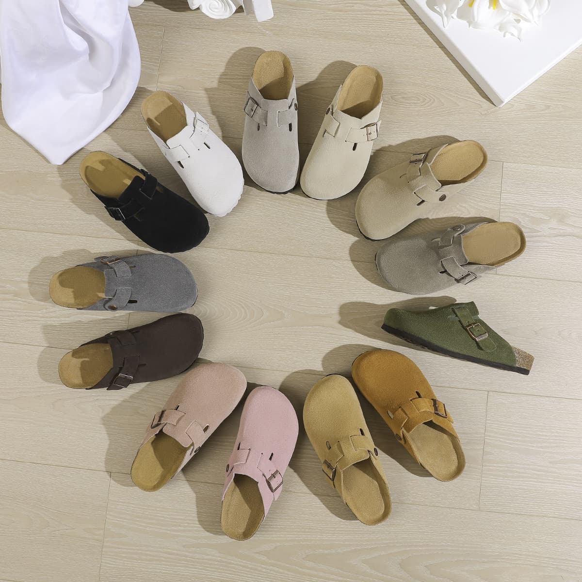 In Stock Birkenstock Waterproof Genuine Cork Full Cowhide Leather Platform Slip-On Closed-Toe Sandals Outdoor Wear Unisex