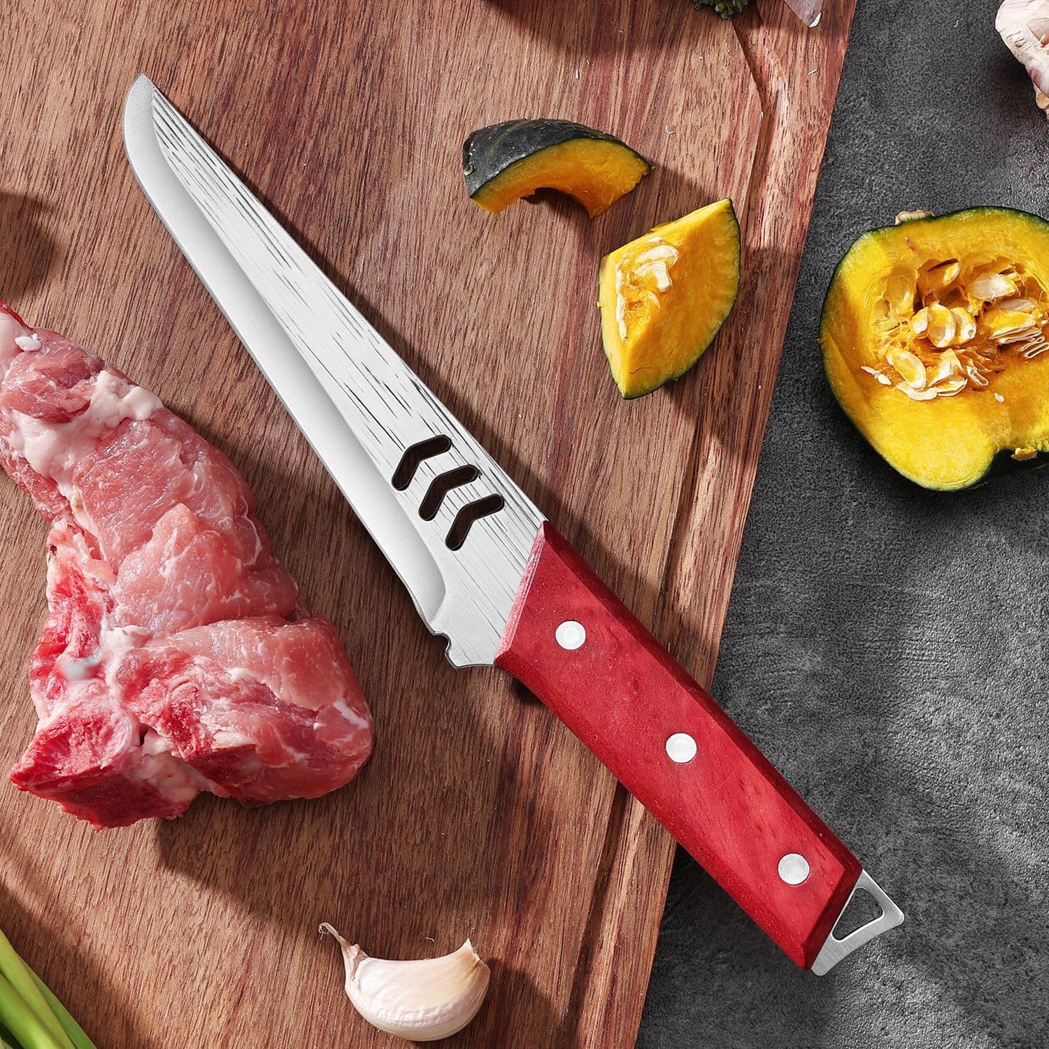 Multi-Purpose Sharp Household Slicing Knife Stainless Steel with Red Pearwood Handle Vegetable Chopping Knife Made in Yangjiang