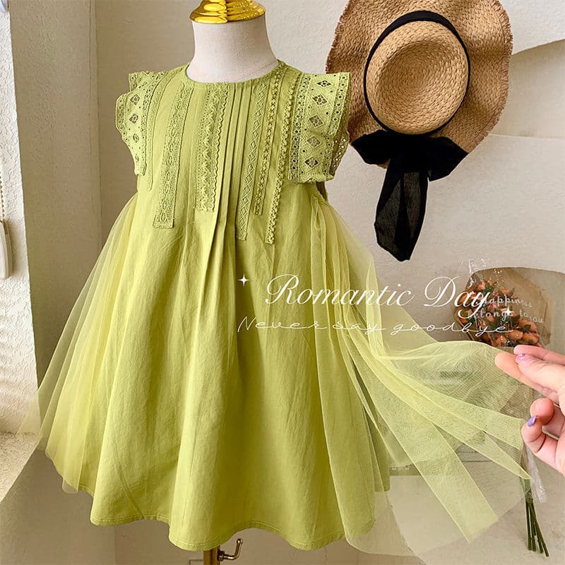 New Korean style children's lace splicing mesh skirt dress vest dress princess dress girls dress beautiful dress