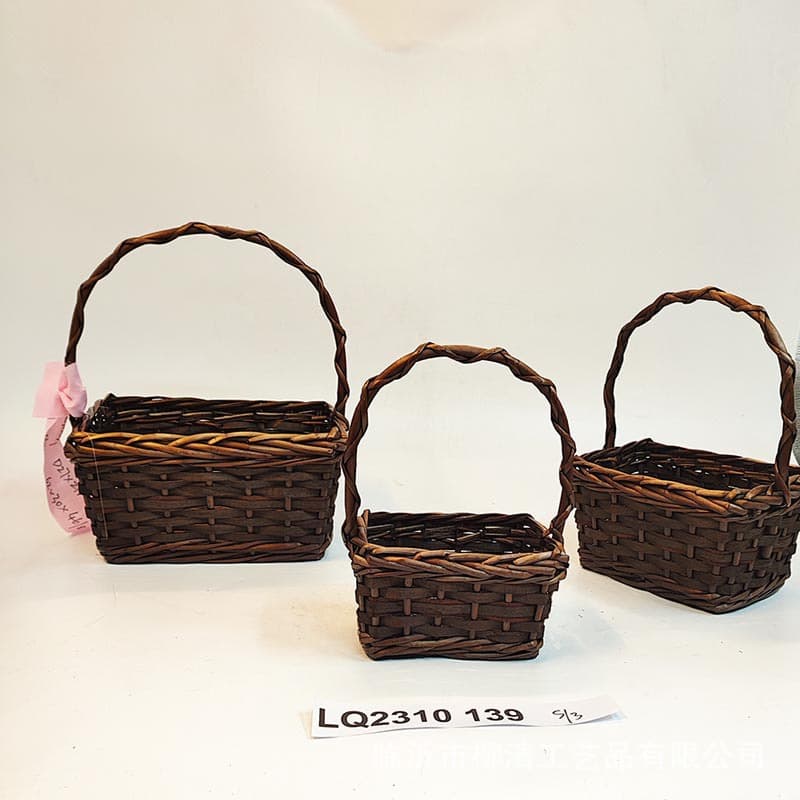 Pastoral wicker brown hand basket shopping basket gift fruit flower basket wood chip hand-woven export picnic basket
