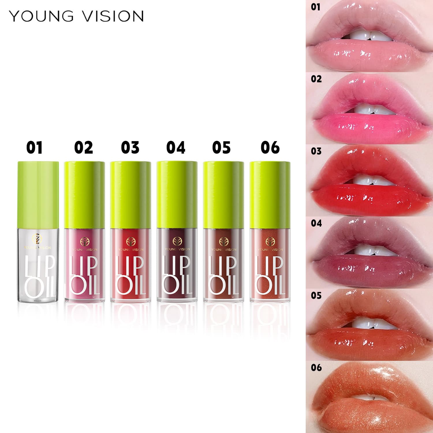 YOUNG VISION 6-Piece Lip Oil Set Run Lip Oil, Lip Care Oil, Water-Gloss Lip Glaze Transparent Lip Gloss