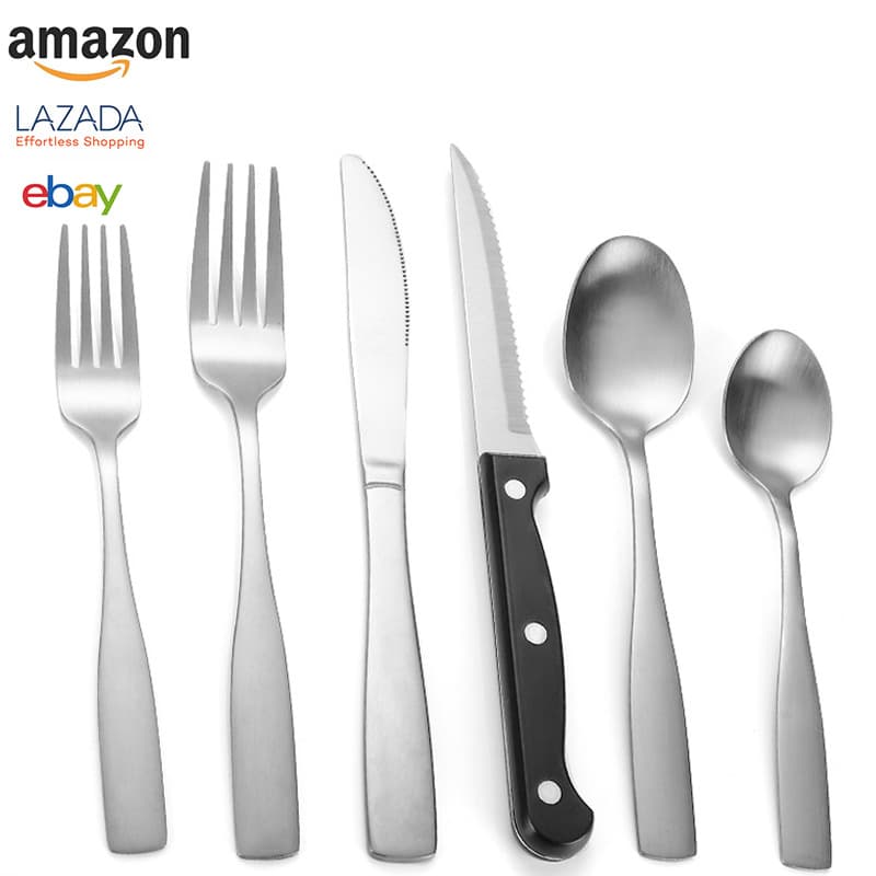 Spot 410 stainless steel square handle tableware Western steak knife Cross-border hot style home kitchen Western tableware knife, fork and spoon