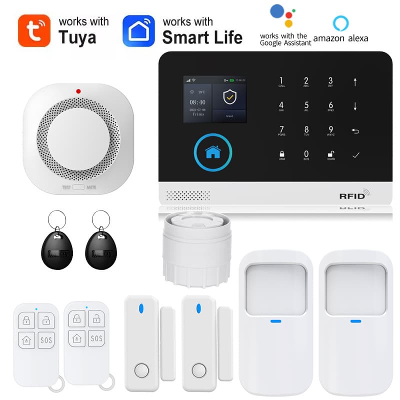 Home, shopping mall, and store fire and smoke alarm system, GSM WiFi security protection, Tuya alarm security system