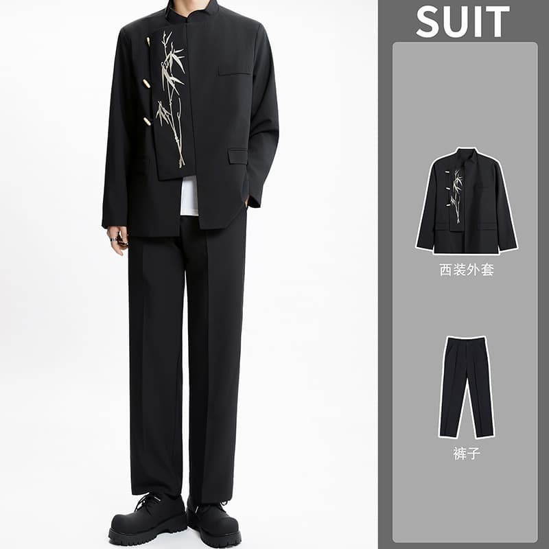 New Chinese-style Zhongshan suit for men, stylish black stand-collar blazer, premium look for wedding and engagement attire