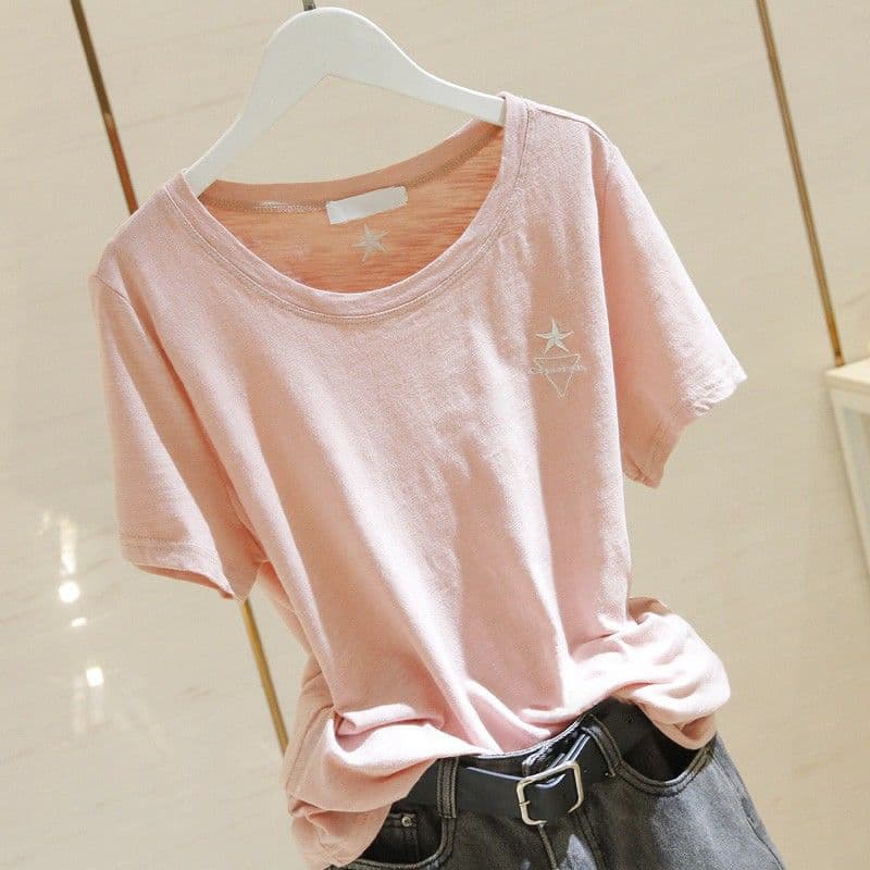 Pure Cotton Short Sleeves Women's Korean Style Versatile Loose-Fit Slimming T-Shirt 2024 Summer New Plus Size Top Body Shirt INS