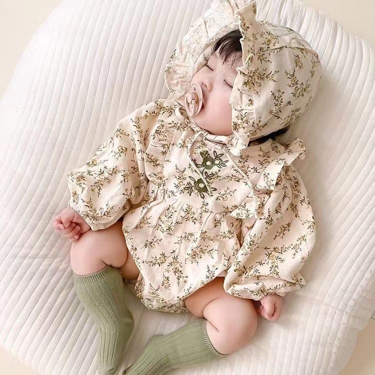 Adorable Baby Girl Romper Spring Autumn Thin Long Sleeve Floral Print Outfit Korean Style Crawler Suit Cotton Comfortable Onesie