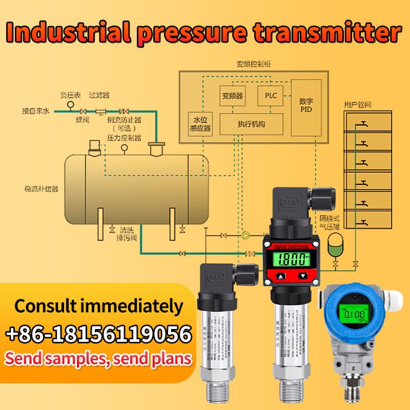 Pressure Transmitter Sensor for Air, Water, Hydraulic Pressure with Digital Display, Diffused Silicon, Air Compressor, High Pressure