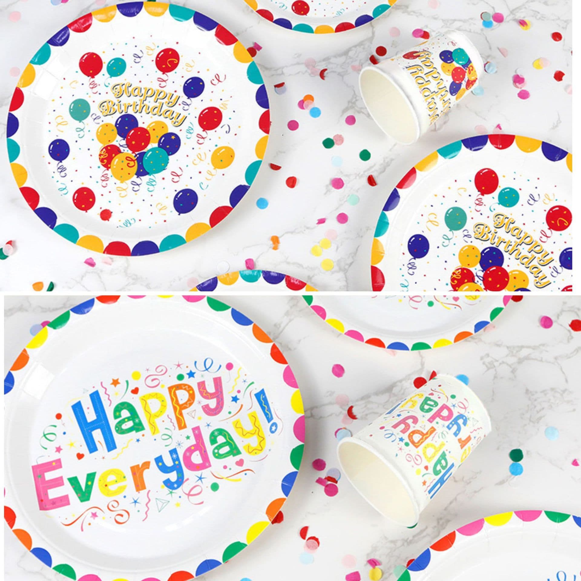 New Colorful Printed Birthday Balloon Paper Plates and Cups Set for European and American Birthday Parties, Disposable