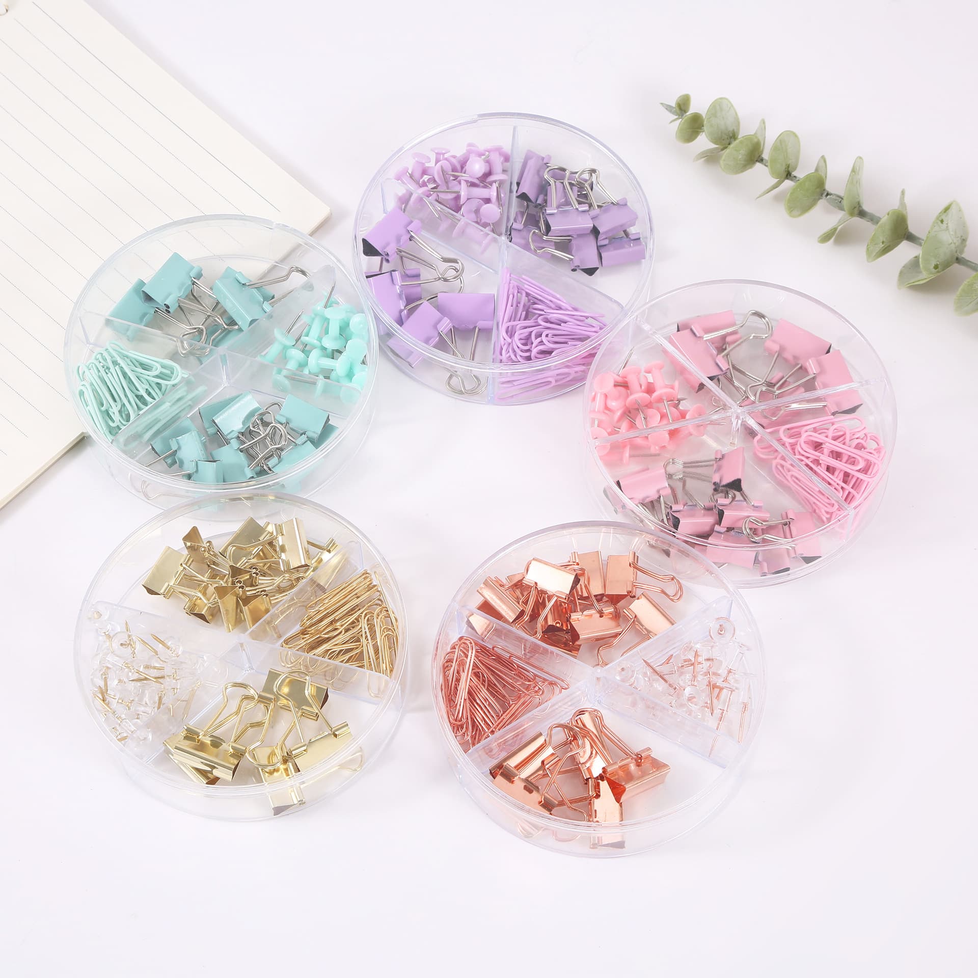 55-Piece Simple Cross-Border Stationery Set, Macaron Color Thumbtacks, Paperclips, Long Tail, Multi-Functional Four-Compartment Group