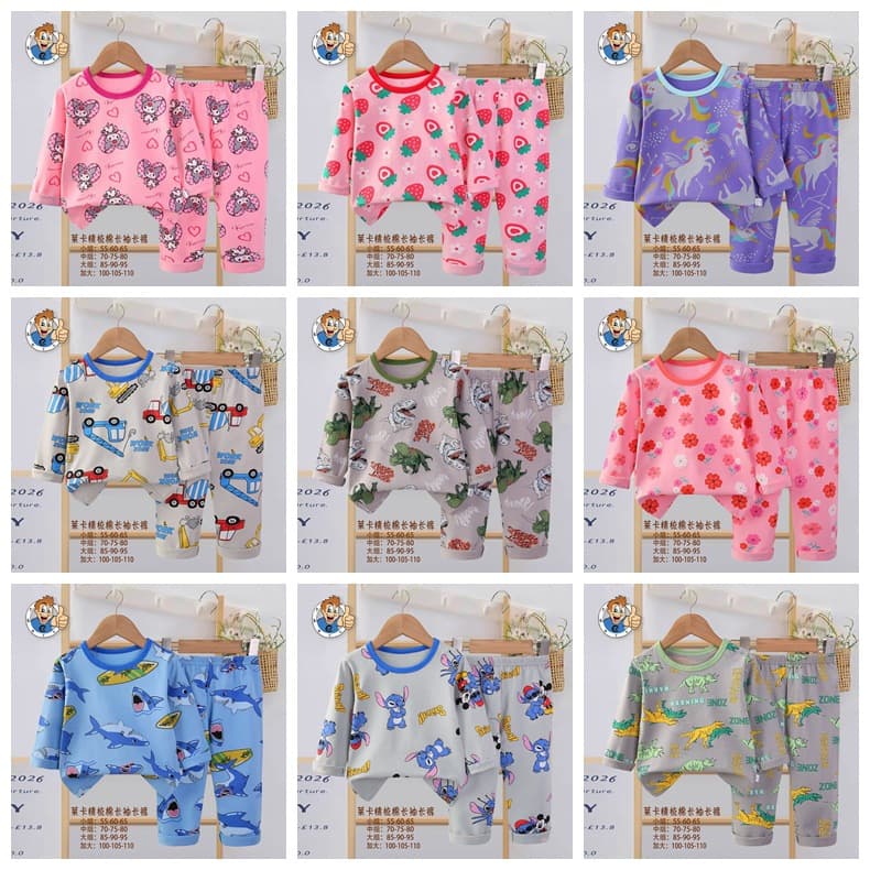 Kid's Pajamas 2026 Children's Sleepwear Cute Autumn Floral Long-Sleeve Top and Pants Loungewear