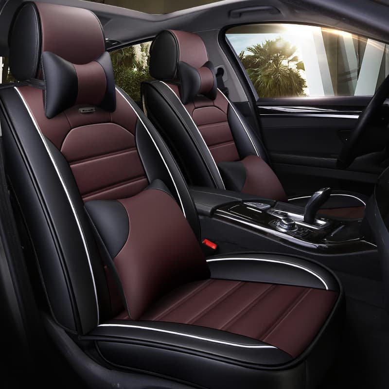 New car seat cushions, suitable for all seasons, fully wrapped, comfortable and stylish, color-blocked horizontal stripe leather, summer five-seat car seat covers