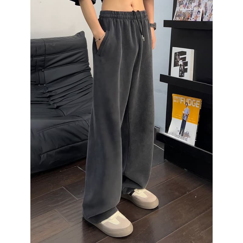 American retro washed heavyweight sweatpants for men and women new drapey wide leg pants loose bf lazy style straight pants trend
