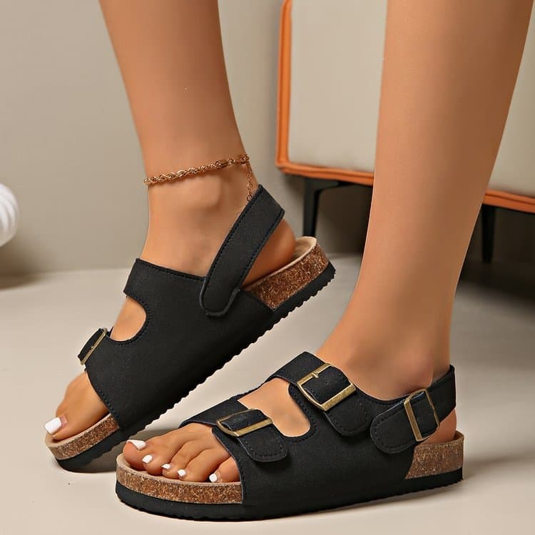 Women's Thick-Soled Double-Buckle Birkenstock Shoes Summer New Arrival Cross-Border Side Buckle Retro Roman Sandals for Amazon