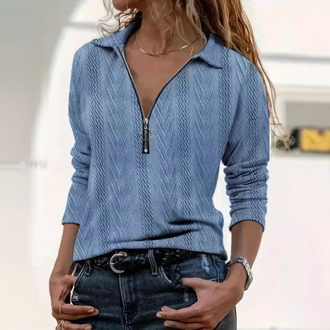Autumn Zipper Long Sleeve New Loose 3D Digital Trend European and American Women's Lapel Polo Shirt Factory Direct MB14