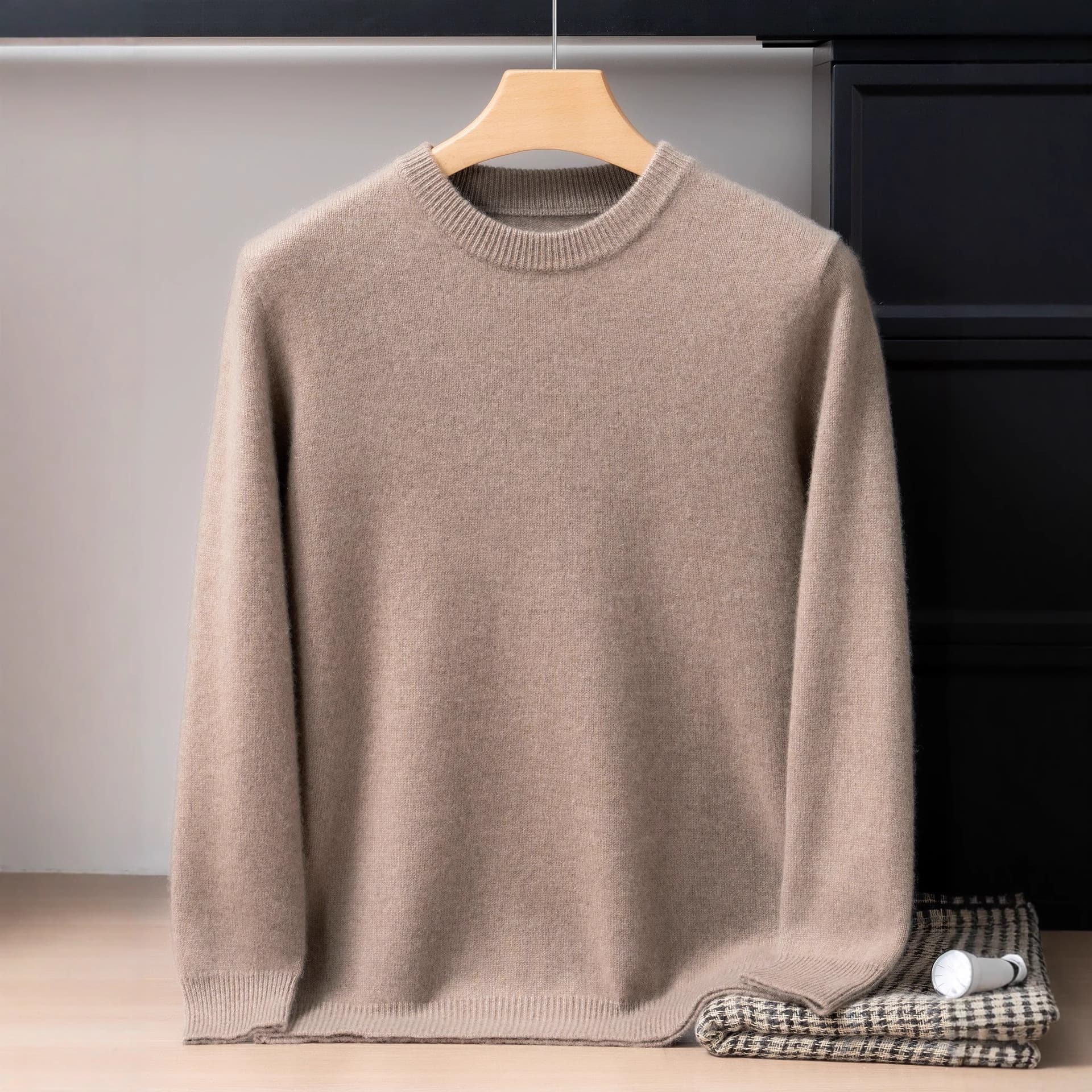 Men's Essential | 100% Pure Cashmere Crew Neck Knit Base Layer Warm Textured Business Casual Thick Sweater