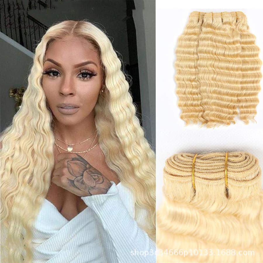 Human Hair Weft #613 Deep Non-Fading Good Curl Human Hair Blonde Wig Cross-Border E-Commerce
