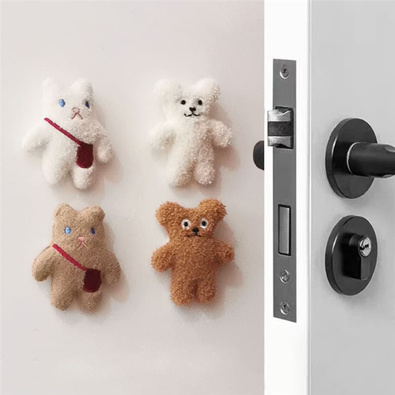 Korean-style Ins Plush Bear Baby Kids Door Handle Silent Sticker Anti-Collision Pad Door Buffer Protection Pad